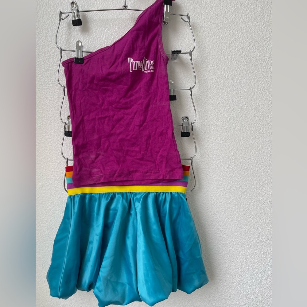 Three Olives Loopy One Strap Pink Tank Top Blue Puffy Skirt Set Size Small
